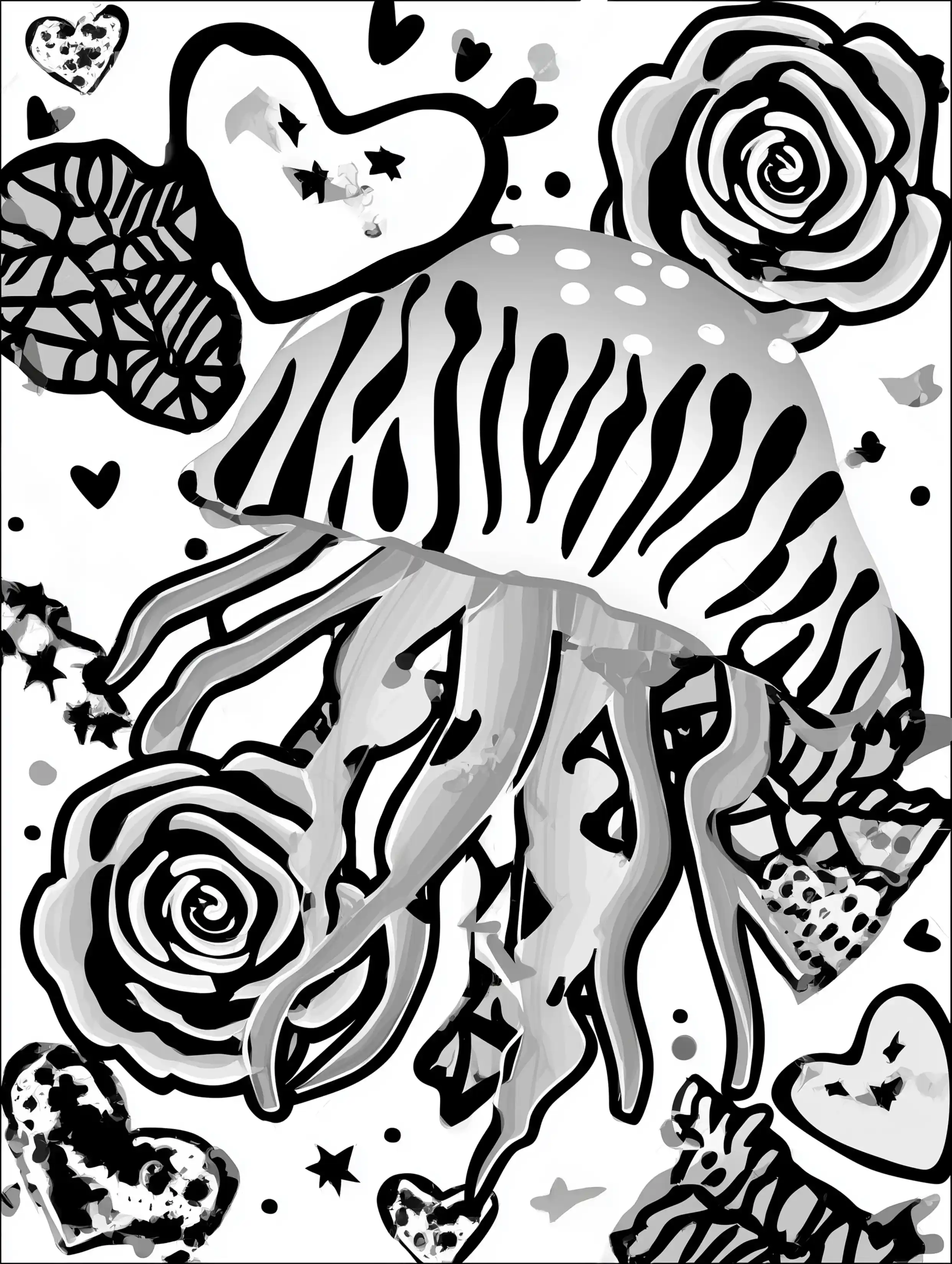 Free printable jellyfish coloring page for adults featuring a jellyfish swimming to the right